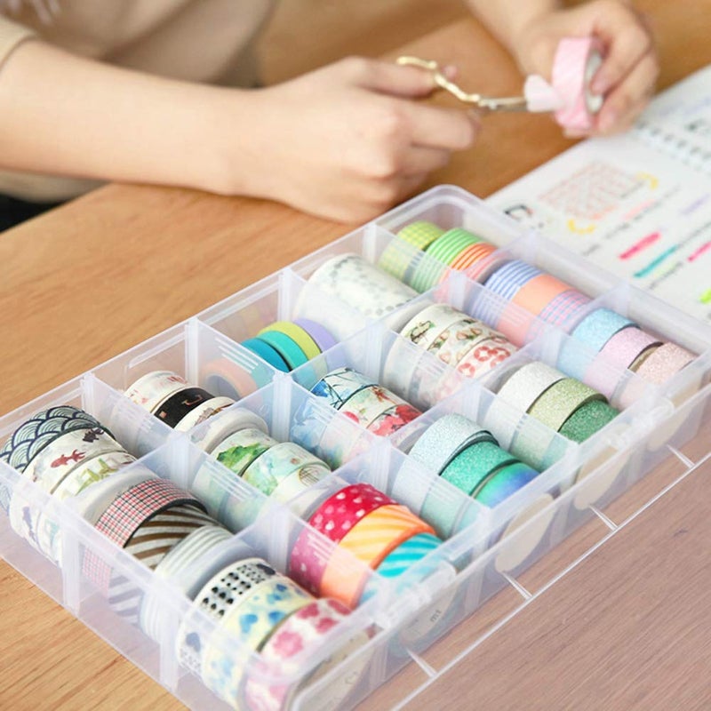 BeatBasic Adjustable 15-Compartment Grid Slot Plastic Storage Box Jewelry Bead Tool for Washi Tape, Art Supplies and Sticker Container Organizer Case - Image 2